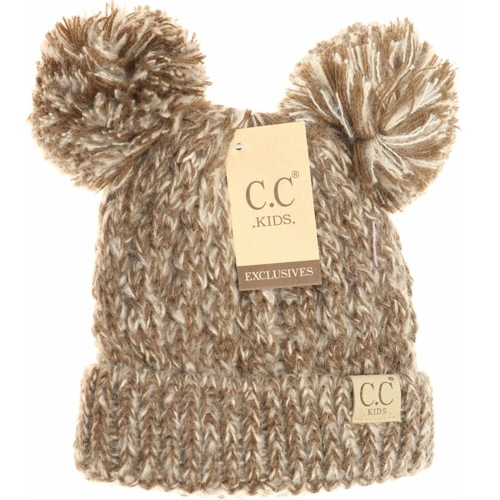 C.C. KIDS Taupe Double Pom-Pom Knit Beanie Hat - New With Tags Toddler's Unisex